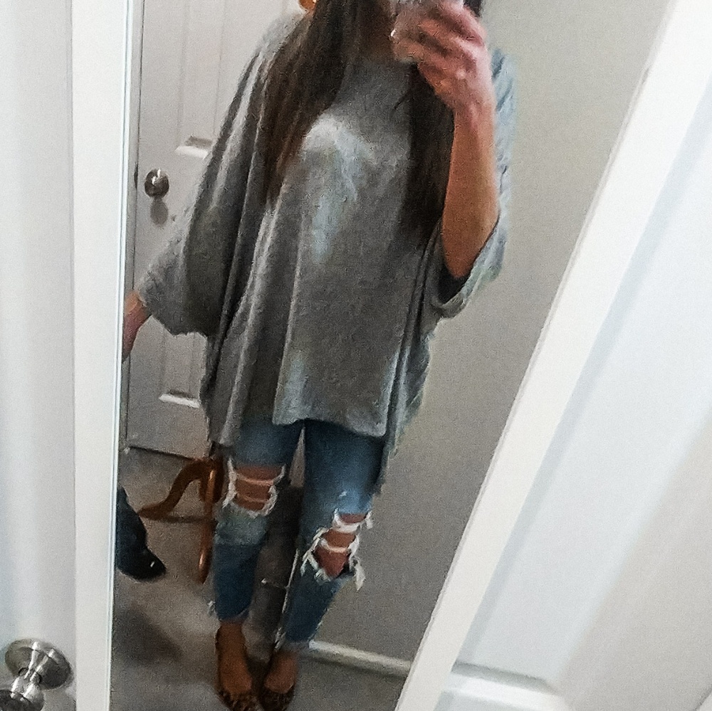 Heather grey oversized batwing tunic sweater